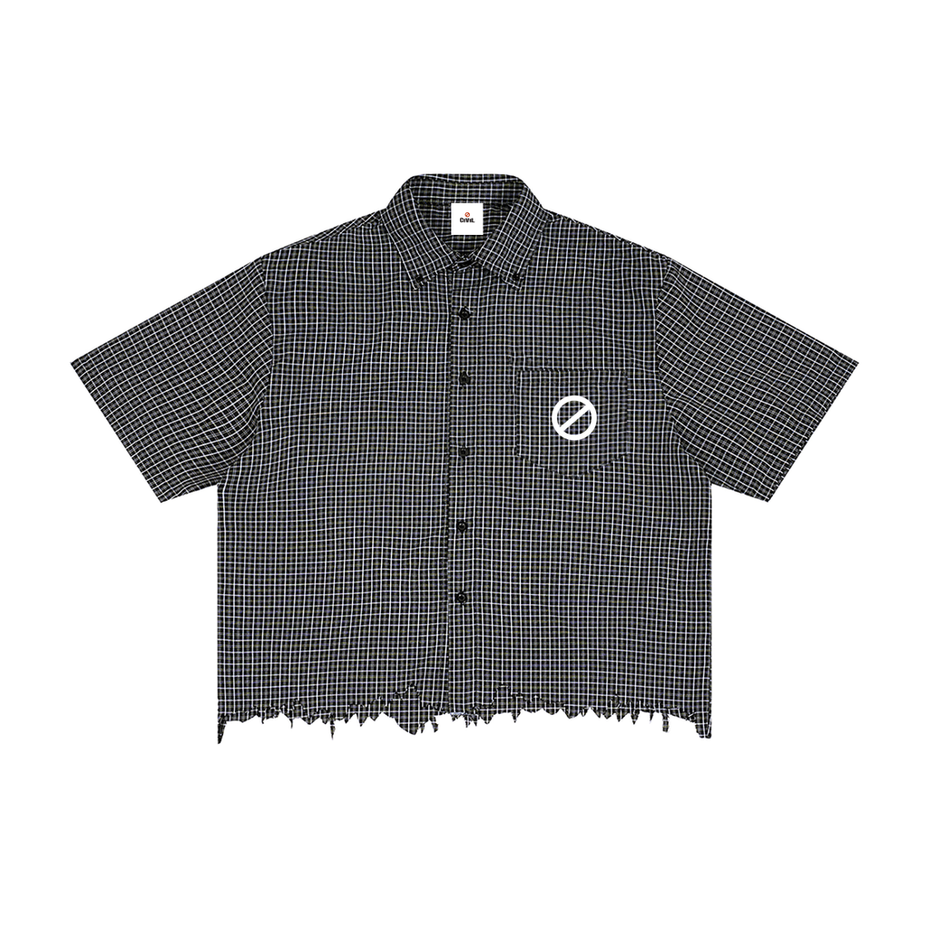 Unisex Distressed Plaid Boxy Shirt