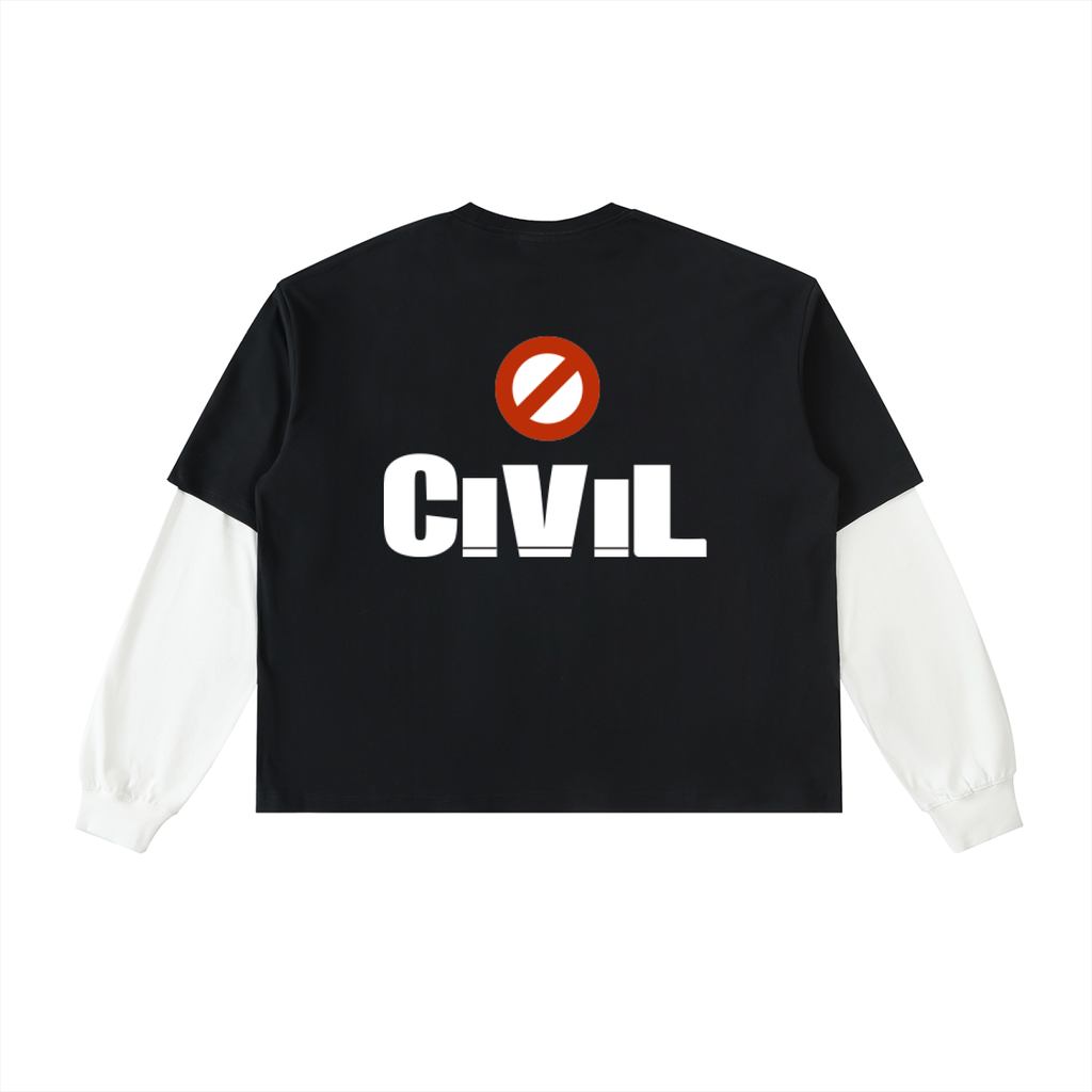 Layered Contrast Sleeve Cotton T-Shirt