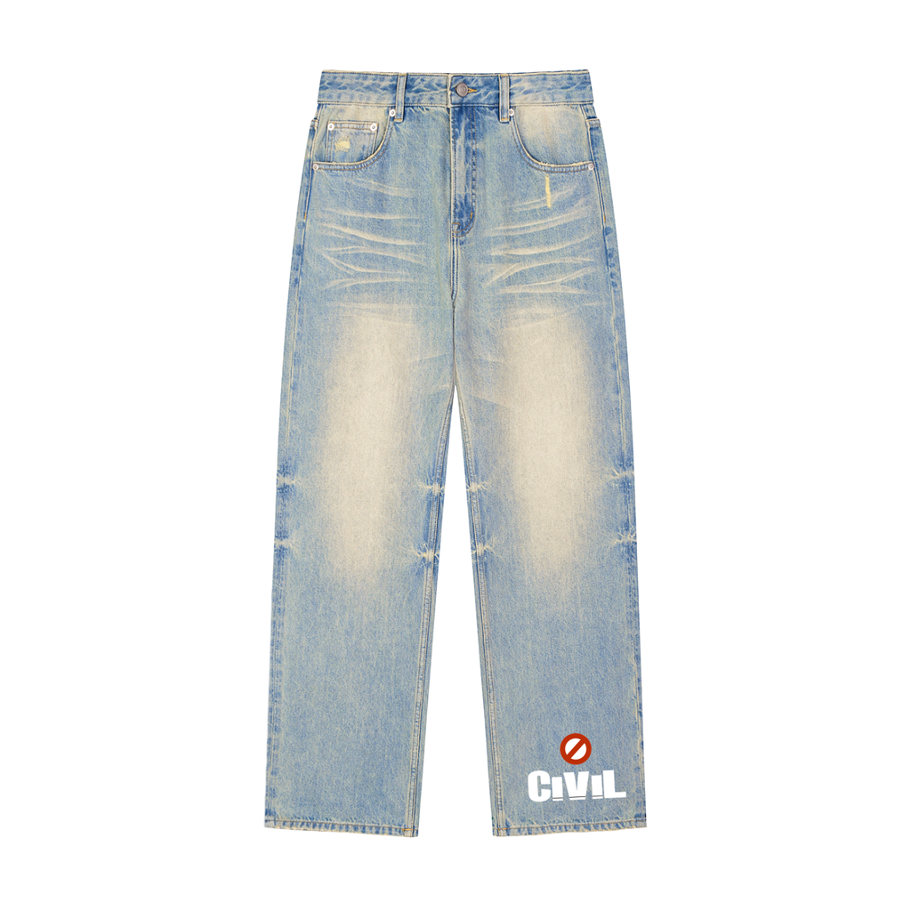 Sun Fade Raw Hem Denim Jeans