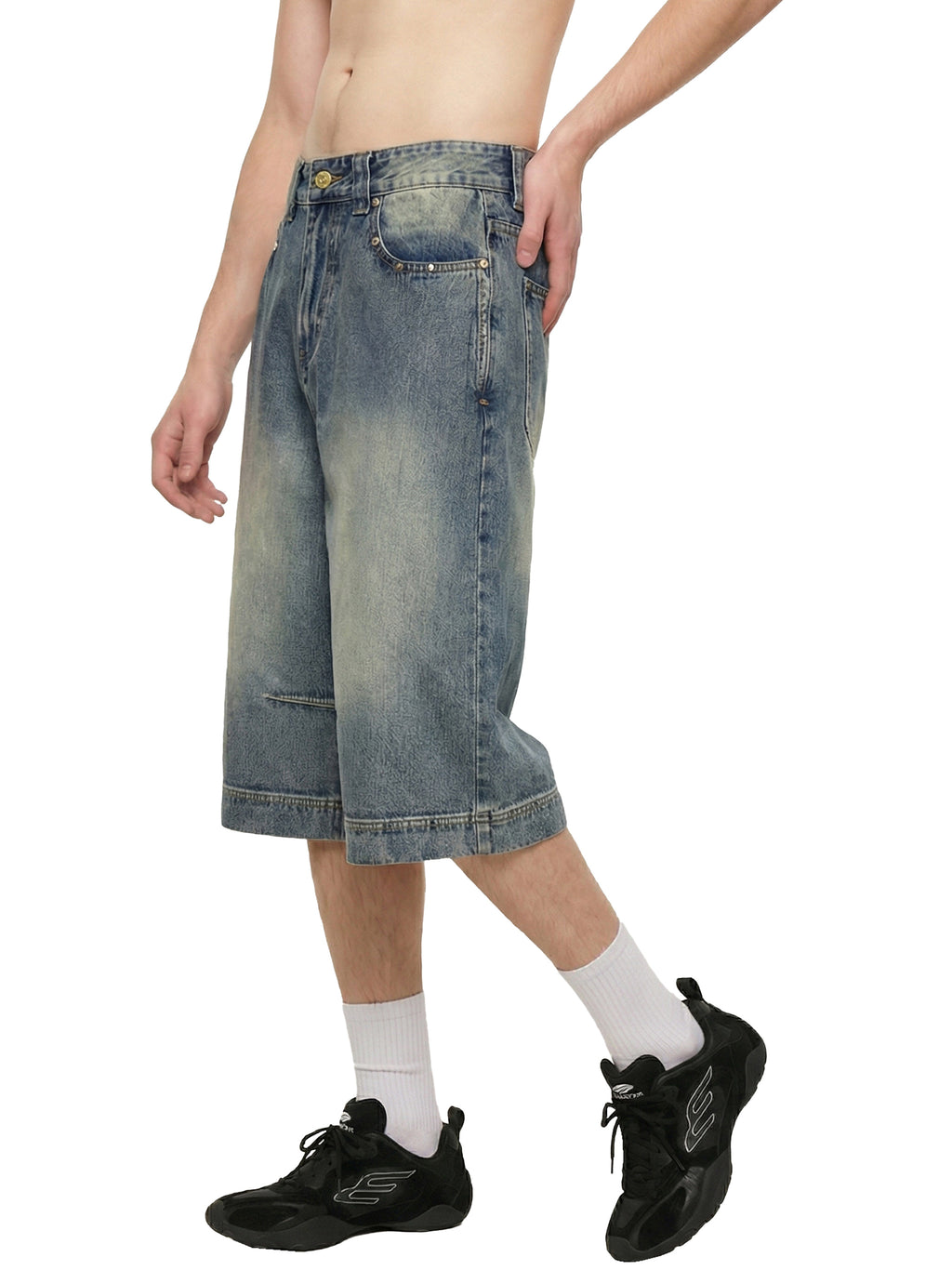 Vintage Wash Baggy Denim Shorts