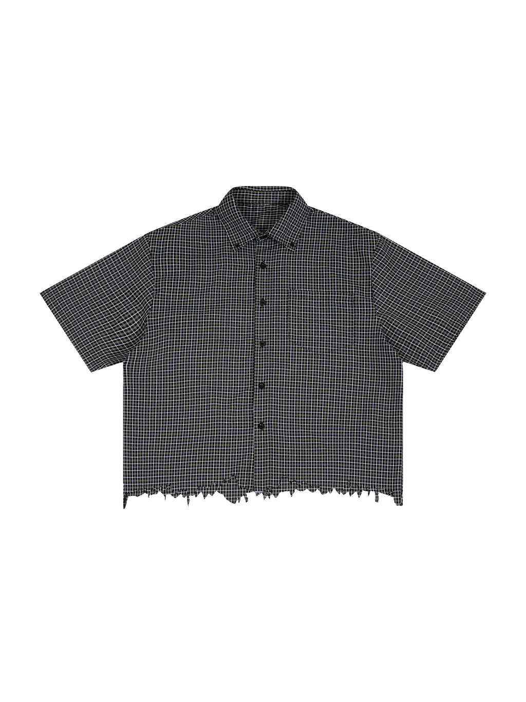 Unisex Distressed Plaid Boxy Shirt