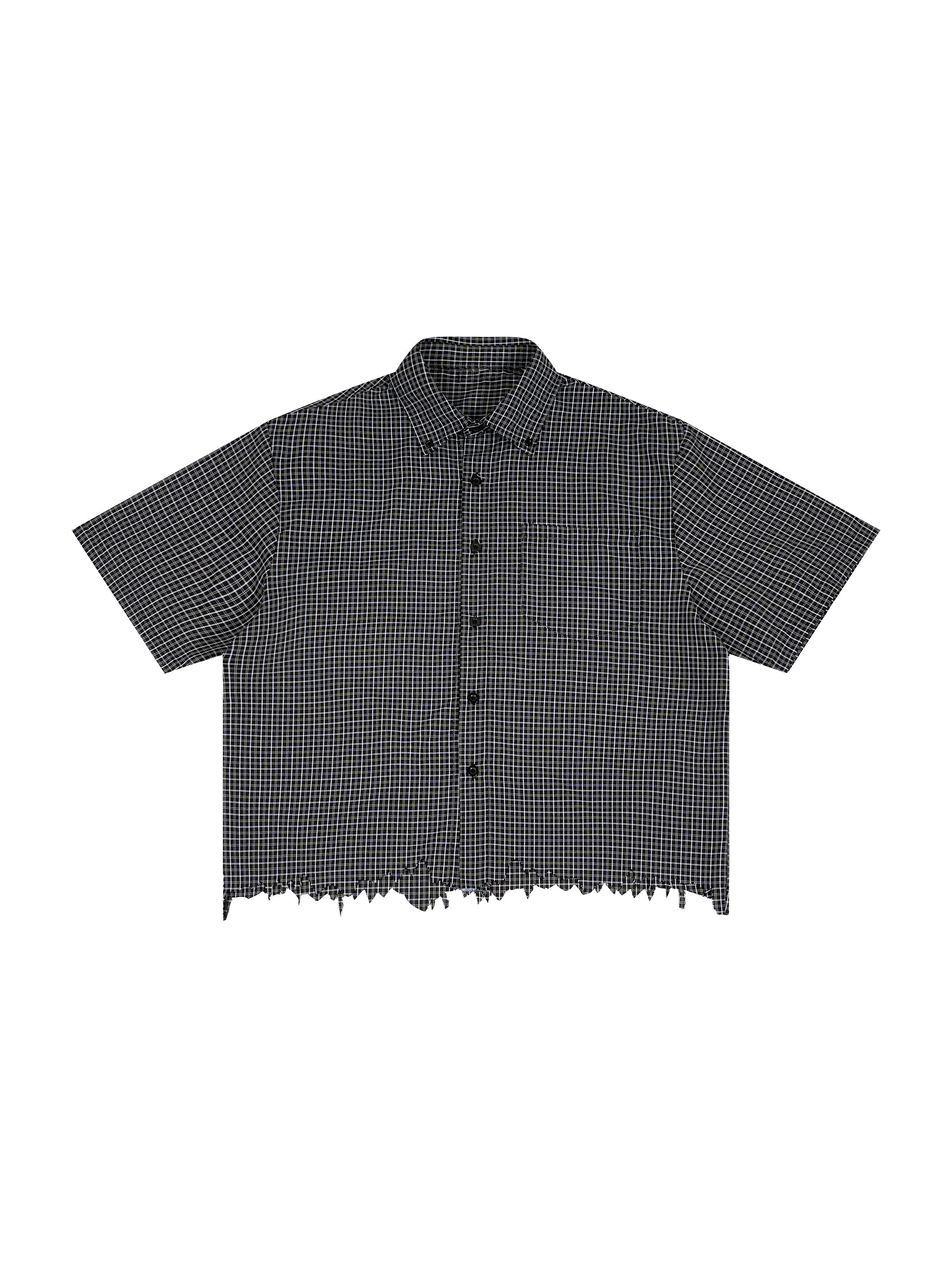 Unisex Distressed Plaid Boxy Shirt